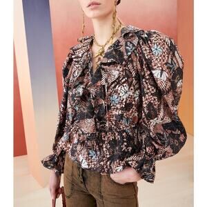 Ulla Johnson Kalila Ruffle Pattern Blouse Rosewood Sz 6